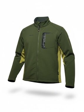 Marmot Olive Green Softshell Jacket with Yellow Side Panels Men’s Sz XL